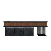 LUXORA Industrial Reception Desk with LED Logo and Stone Front for Bar Restaurant Retail Store - Dark Brown, Black Woodgrain & Dark Grey