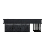 LUXORA Industrial Reception Desk with LED Logo and Stone Front for Bar Restaurant Retail Store - Black Woodgrain & Dark Grey Mushroom Stone