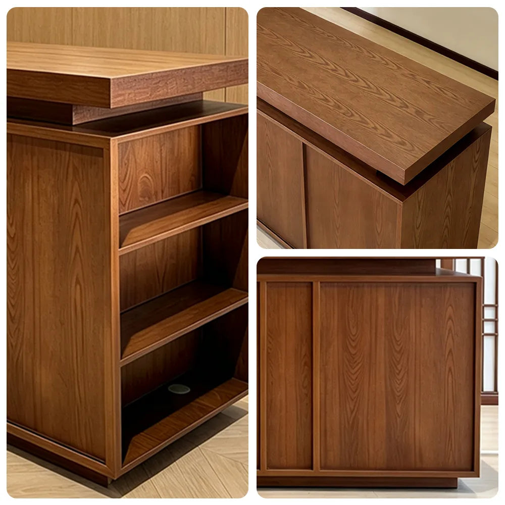 LUXORA Walnut Woodgrain Checkout Counter with Panelled Front for Clothing Store Retail Shop Reception - Walnut