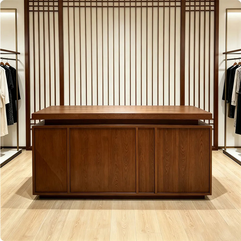 LUXORA Walnut Woodgrain Checkout Counter with Panelled Front for Clothing Store Retail Shop Reception - Walnut