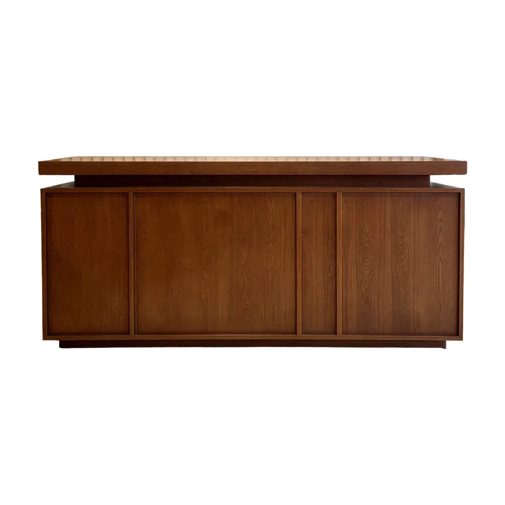 LUXORA Walnut Woodgrain Checkout Counter with Panelled Front for Clothing Store Retail Shop Reception - Walnut