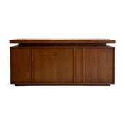 LUXORA Walnut Woodgrain Checkout Counter with Panelled Front for Clothing Store Retail Shop Reception - Walnut