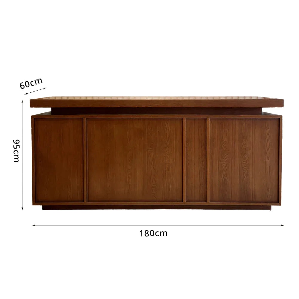 LUXORA Walnut Woodgrain Checkout Counter with Panelled Front for Clothing Store Retail Shop Reception - Walnut