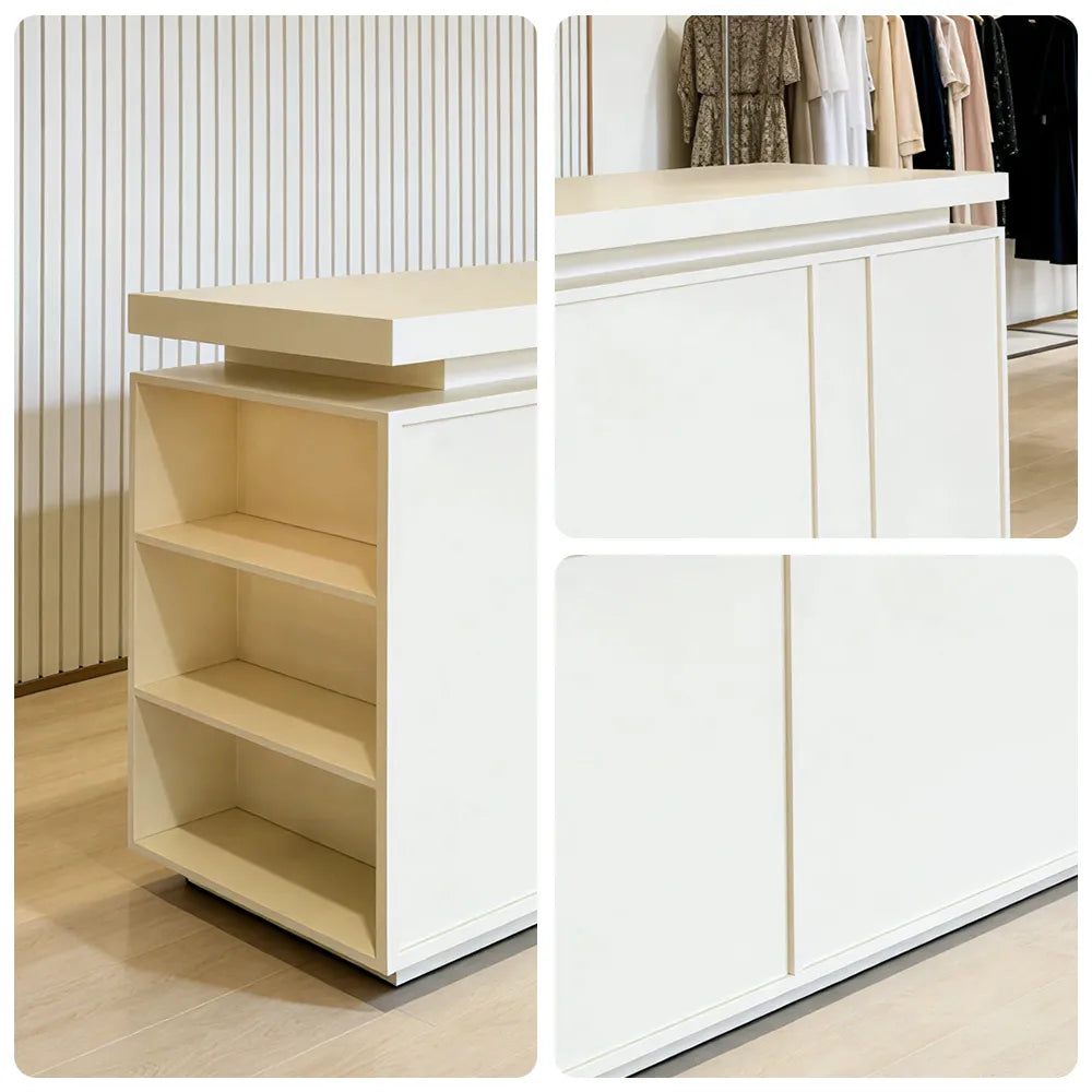 LUXORA Woodgrain Checkout Counter with Raised Worktop for Clothing Store Boutique Reception - Cream White