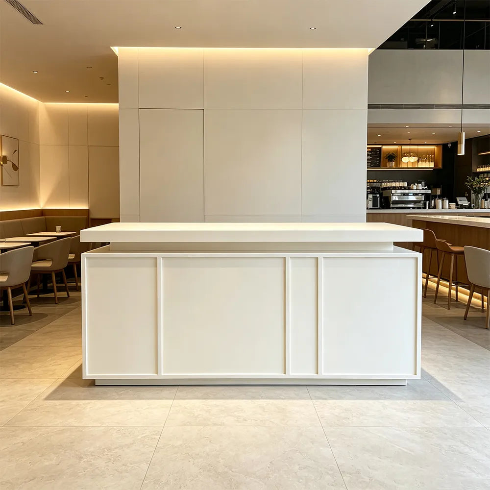 LUXORA Woodgrain Checkout Counter with Raised Worktop for Clothing Store Boutique Reception - Cream White