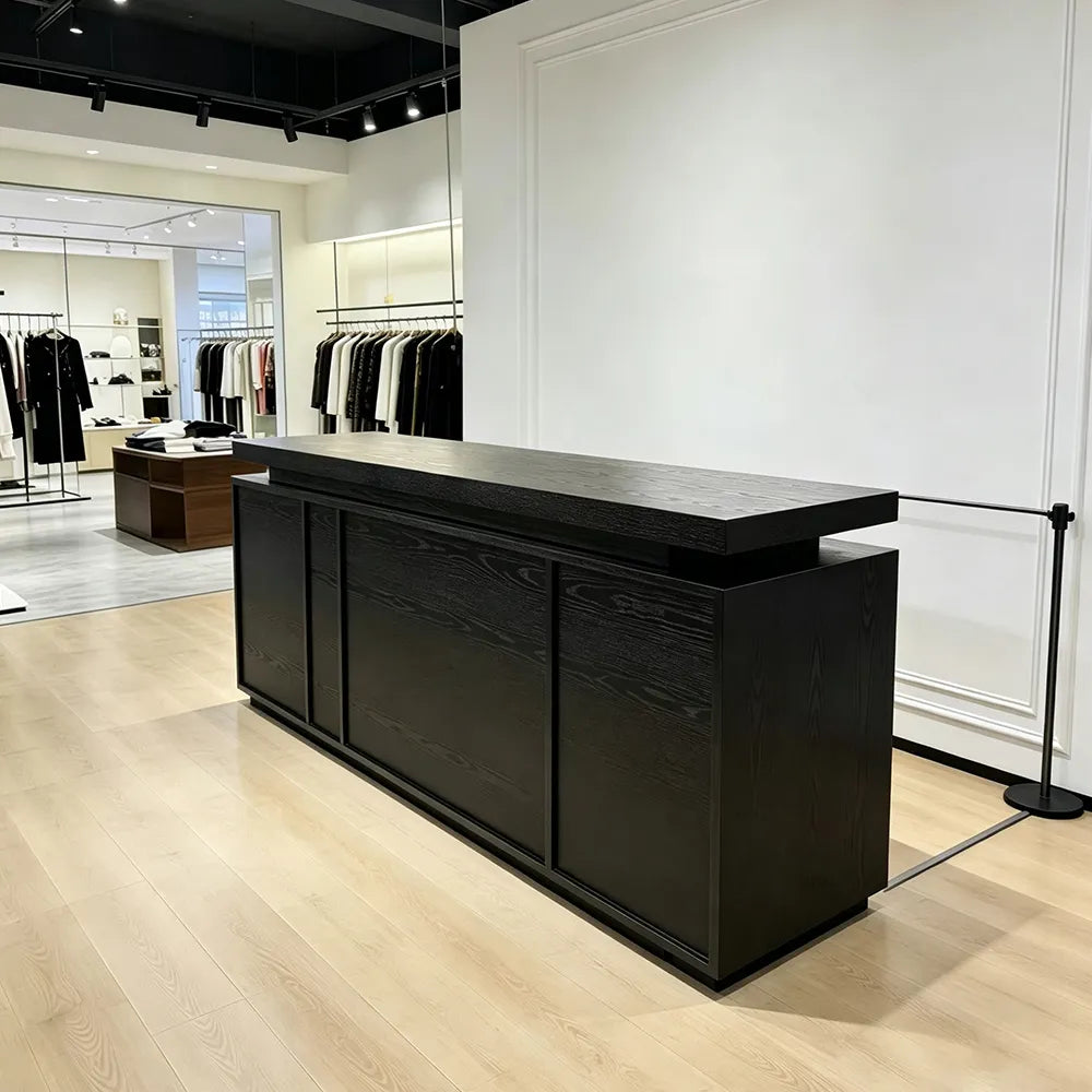 LUXORA Woodgrain Checkout Counter with Raised Worktop for Clothing Store Boutique Reception - Black