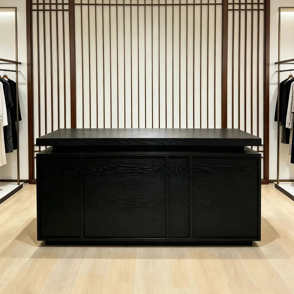 LUXORA Woodgrain Checkout Counter with Raised Worktop for Clothing Store Boutique Reception - Black