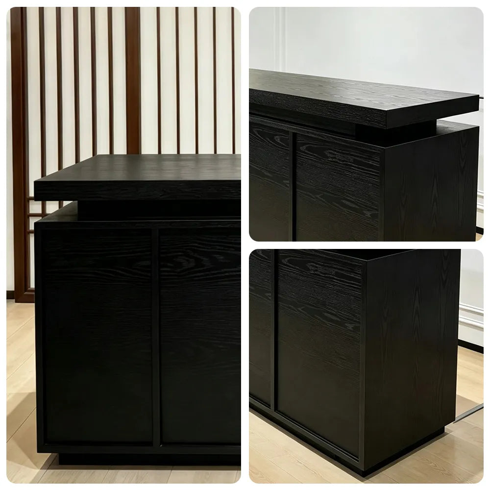 LUXORA Woodgrain Checkout Counter with Raised Worktop for Clothing Store Boutique Reception - Black