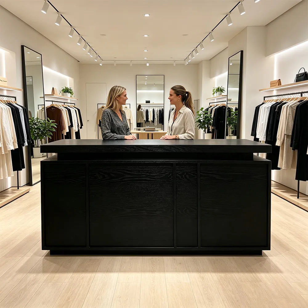 LUXORA Woodgrain Checkout Counter with Raised Worktop for Clothing Store Boutique Reception - Black