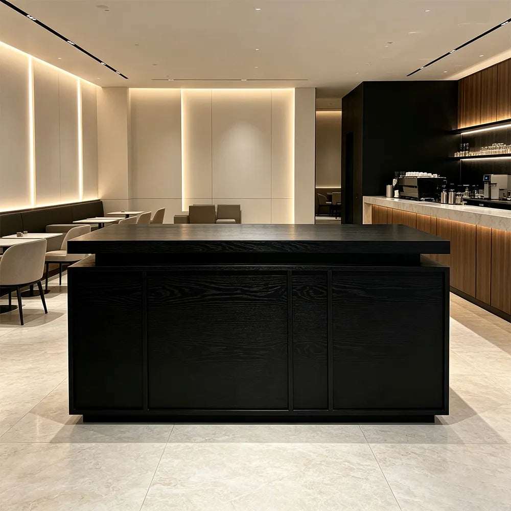 LUXORA Woodgrain Checkout Counter with Raised Worktop for Clothing Store Boutique Reception - Black
