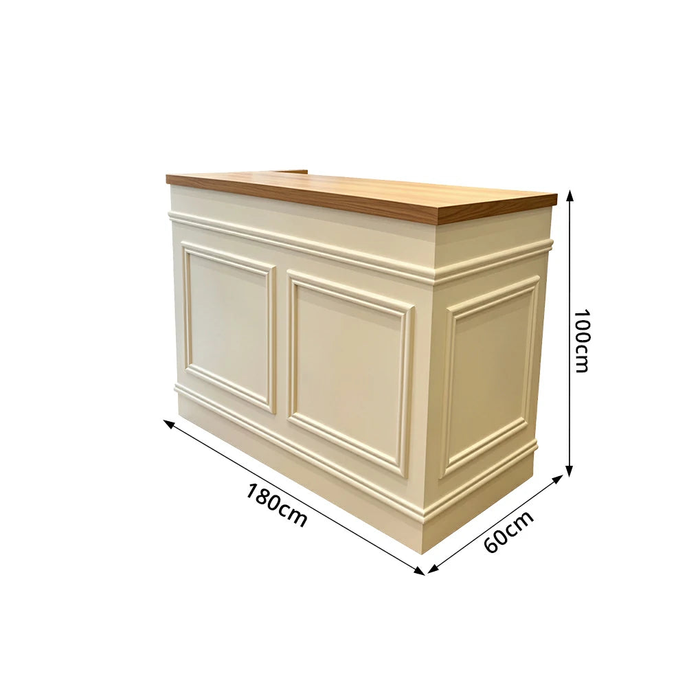 LUXORA Straight Checkout Counter with Wood Top and Panelled Front for Boutique Retail Store - Natural Wood & Cream White