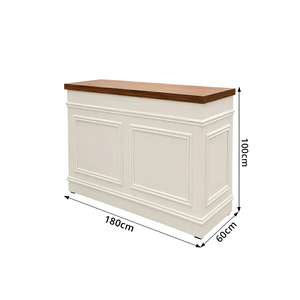 LUXORA Straight Checkout Counter with Walnut Top and Panelled Front for Boutique Retail Store - Walnut & Cream White