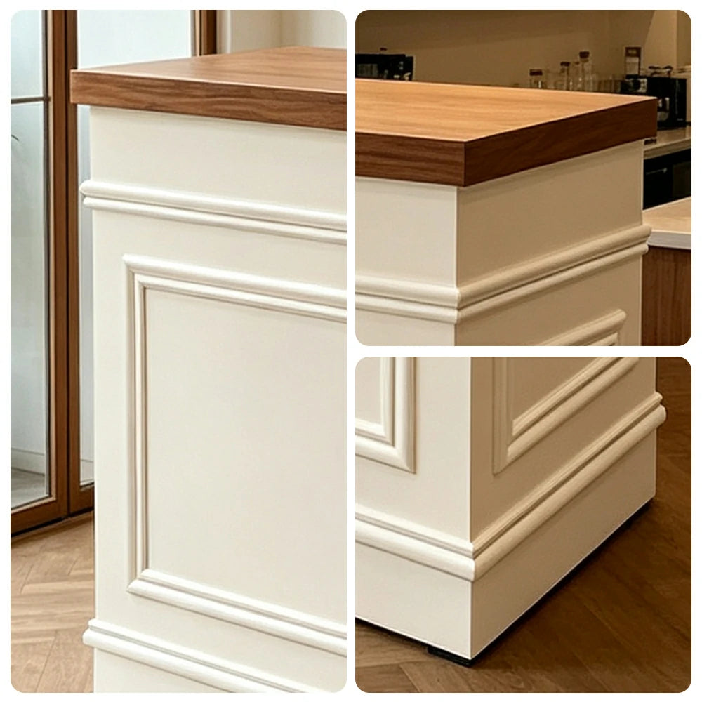 LUXORA Straight Checkout Counter with Walnut Top and Panelled Front for Boutique Retail Store - Walnut & Cream White