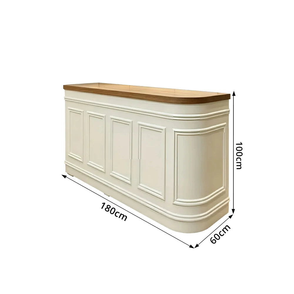 LUXORA Straight Checkout Counter with Walnut Top and Panelled Front for Boutique Retail Store - Natural Wood & Cream White