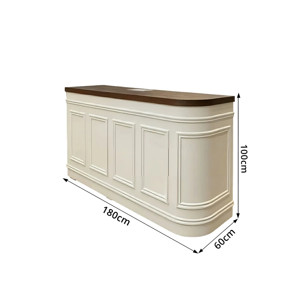 LUXORA Curved Reception Counter with Panelled Front for Boutique Retail Store - Walnut & Cream White, Left Rounded