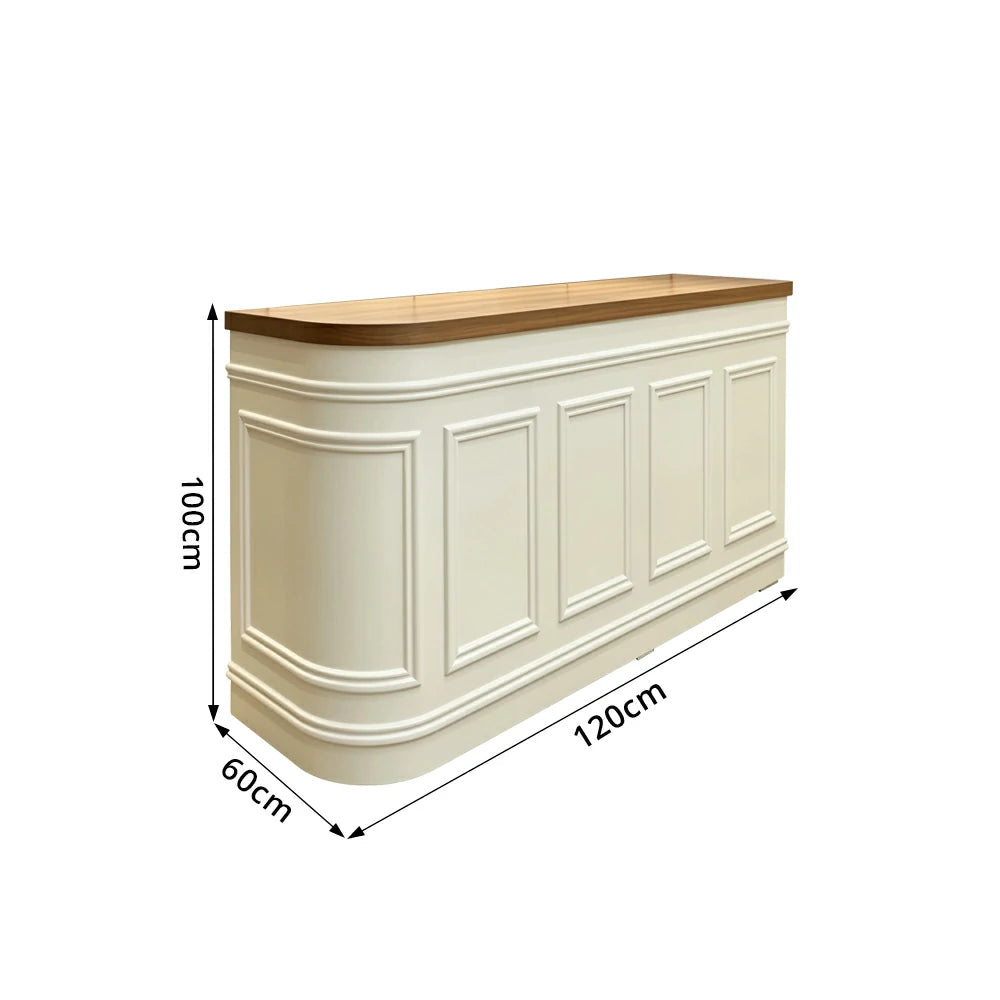 LUXORA Curved Reception Counter with Panelled Front for Boutique Retail Store - Natural Wood & Cream White, Right Rounded