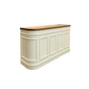 LUXORA Curved Reception Counter with Panelled Front for Boutique Retail Store - Natural Wood & Cream White, Right Rounded
