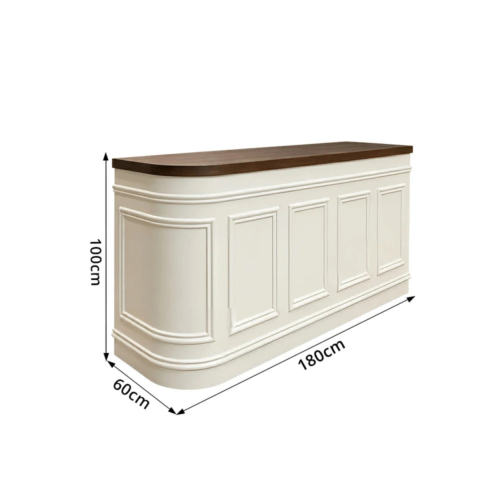 LUXORA Curved Reception Counter with Panelled Front for Boutique Retail Store - Walnut & Cream White, Right Rounded