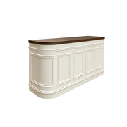 LUXORA Curved Reception Counter with Panelled Front for Boutique Retail Store - Walnut & Cream White, Right Rounded