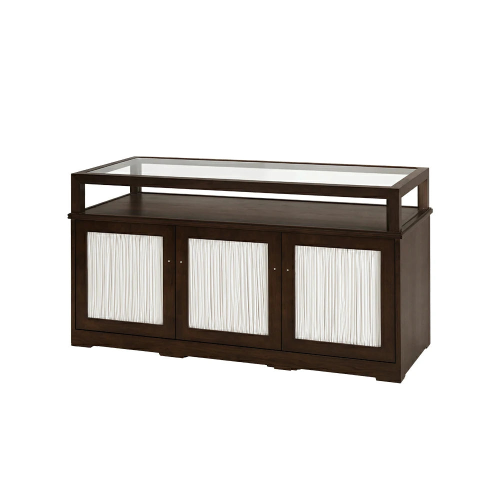 LUXORA Retail Display Counter with Glass Top and 3-Door Storage for Boutique Store - Walnut