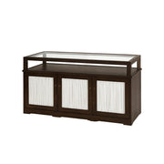 LUXORA Retail Display Counter with Glass Top and 3-Door Storage for Boutique Store - Walnut