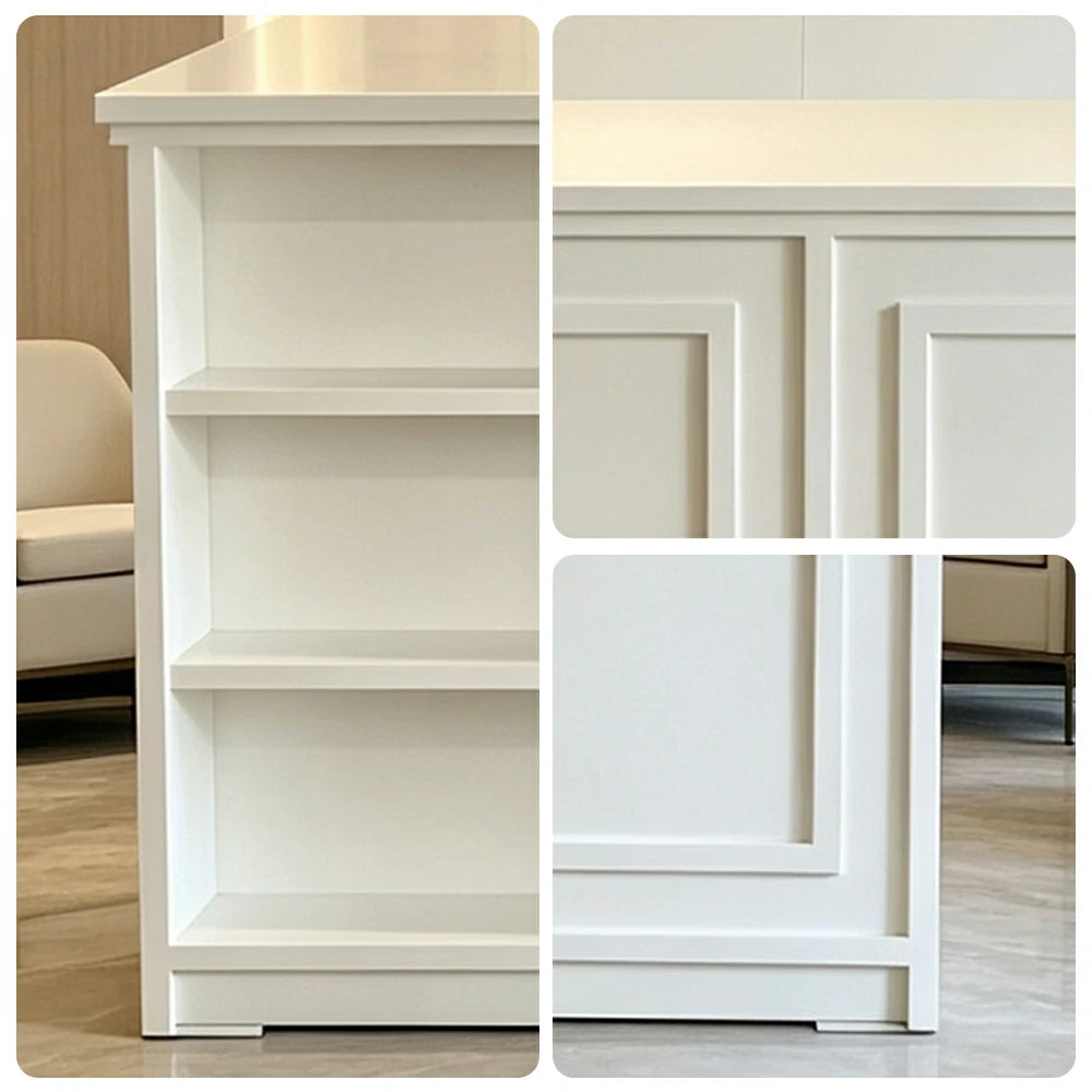 LUXORA Retail Reception Counter with Open Shelves and Panelled Storage for Boutique Store - Cream White
