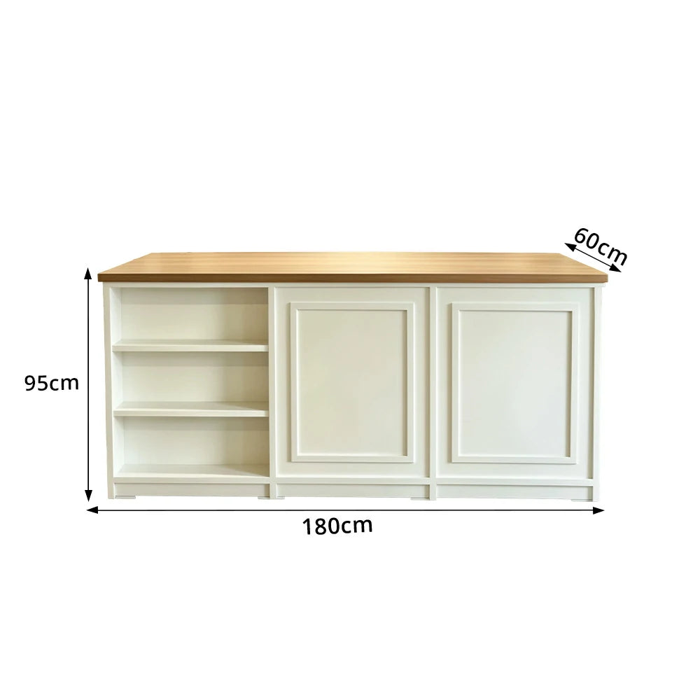 LUXORA Retail Reception Counter with Open Shelves and Dual Cabinet Storage for Boutique Store - Natural Wood & Cream White