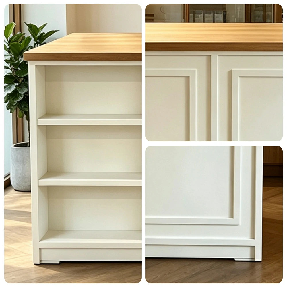 LUXORA Retail Reception Counter with Open Shelves and Dual Cabinet Storage for Boutique Store - Natural Wood & Cream White