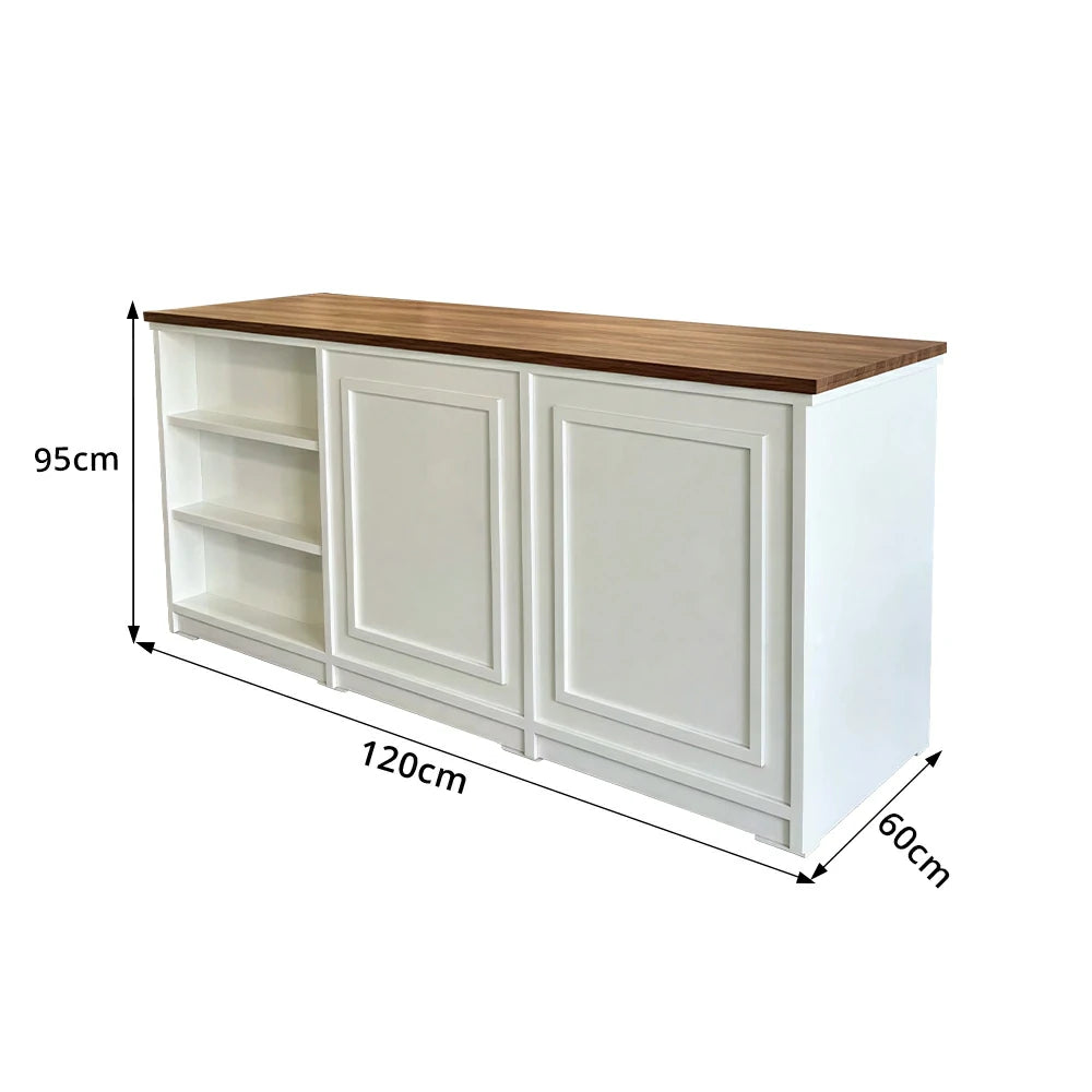 LUXORA Retail Reception Counter with Open Shelves and Dual Cabinet Storage for Boutique Store - Walnut & Cream White