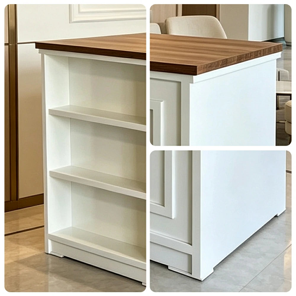 LUXORA Retail Reception Counter with Open Shelves and Dual Cabinet Storage for Boutique Store - Walnut & Cream White