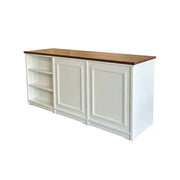 LUXORA Retail Reception Counter with Open Shelves and Dual Cabinet Storage for Boutique Store - Walnut & Cream White