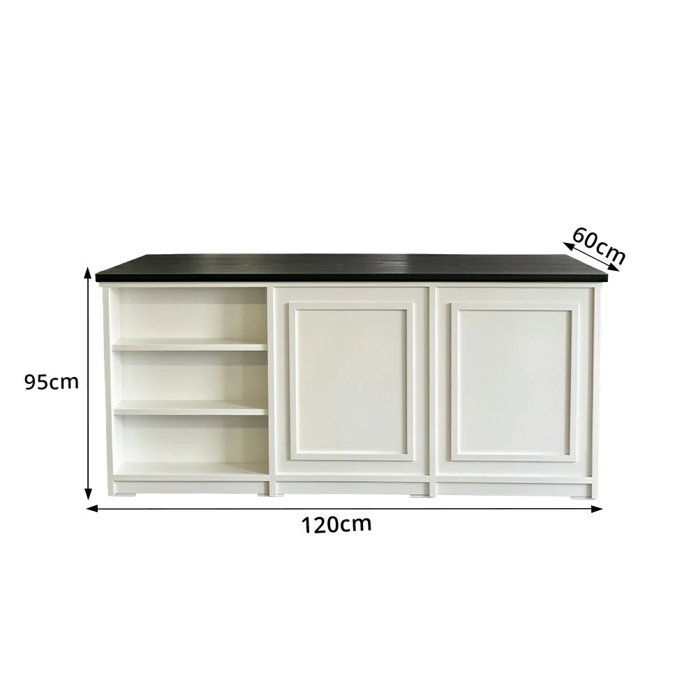 LUXORA Retail Reception Counter with Open Shelves and Dual Cabinet Storage for Boutique Store - Black & Cream White