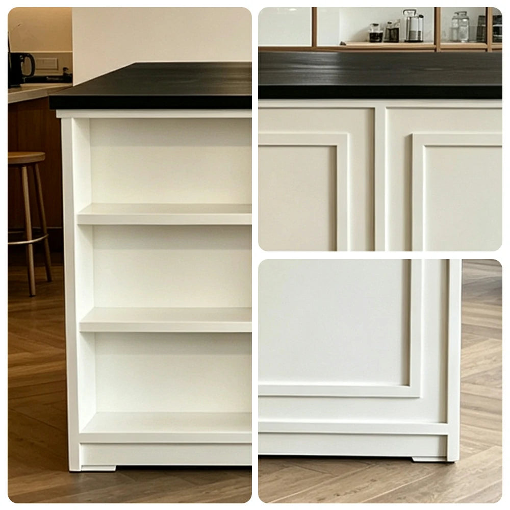 LUXORA Retail Reception Counter with Open Shelves and Dual Cabinet Storage for Boutique Store - Black & Cream White
