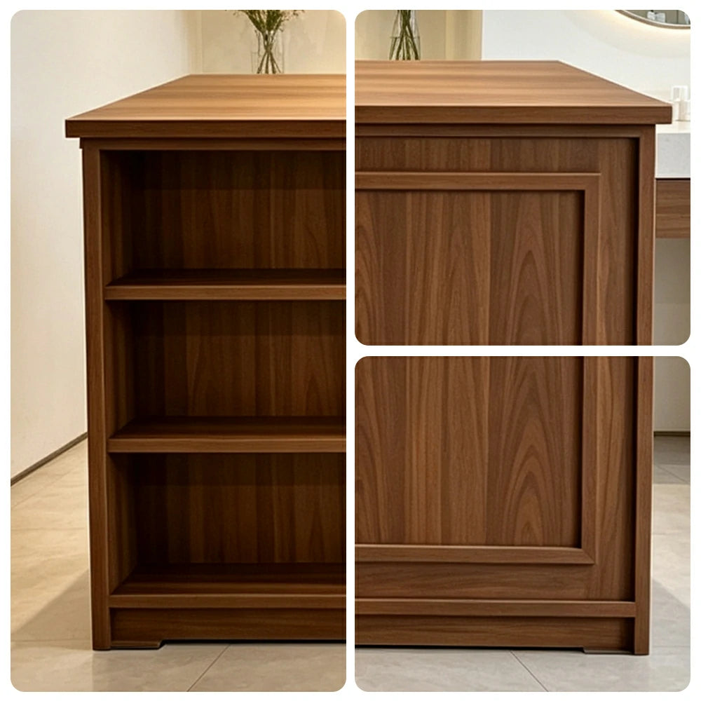 LUXORA Retail Reception Counter with Open Shelves and Dual Cabinet Storage for Boutique Store - Walnut