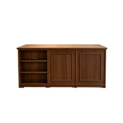 LUXORA Retail Reception Counter with Open Shelves and Dual Cabinet Storage for Boutique Store - Walnut