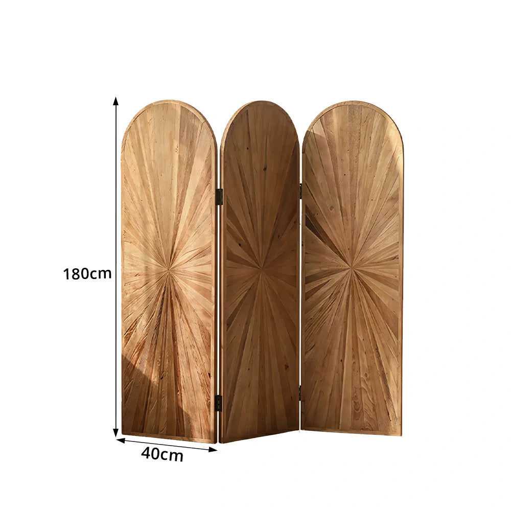 LUXORA 3 Panel Solid Wood Folding Screen Double Sided Wood Grain Design Arch Room Divider Privacy Partition for Living Room Bedroom - Natural