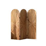 LUXORA 3 Panel Solid Wood Folding Screen Double Sided Wood Grain Design Arch Room Divider Privacy Partition for Living Room Bedroom - Natural
