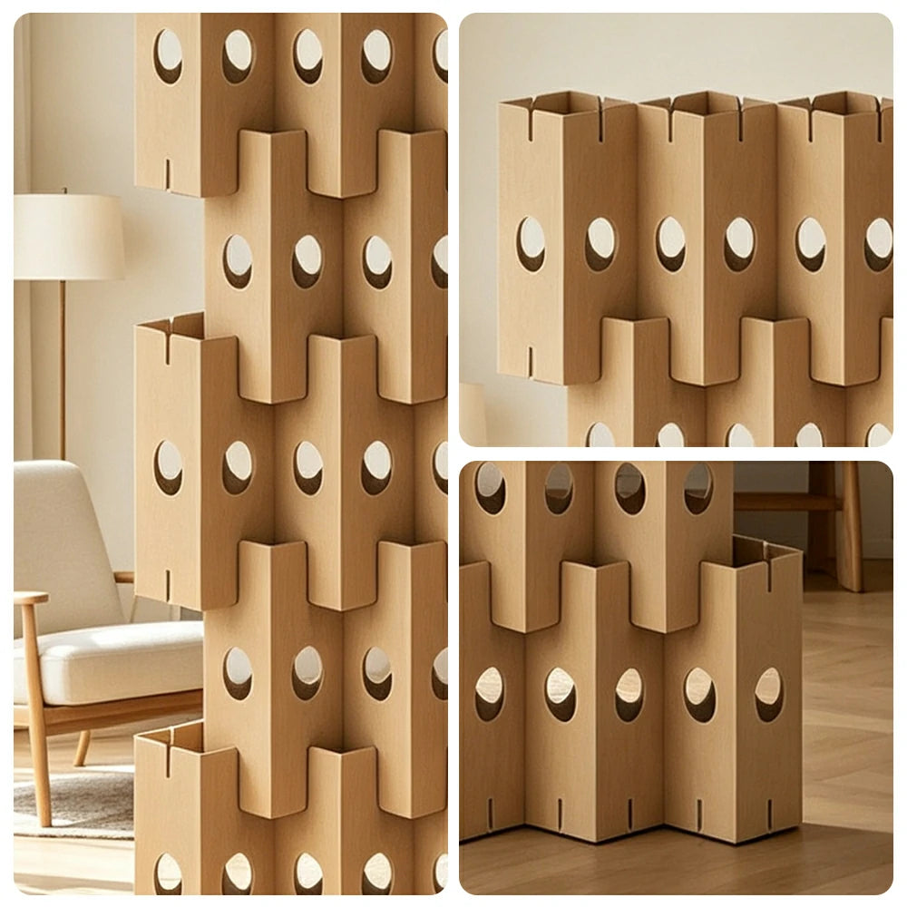 LUXORA Modular Corrugated Paper Folding Screen 3D Wave Texture Room Divider Decorative Partition Display Background for Home Event - Beige