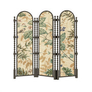 LUXORA 3 Panel Golden Walnut Wood Folding Room Divider with Arched Botanical Print for Living Room Bedroom - White & Green