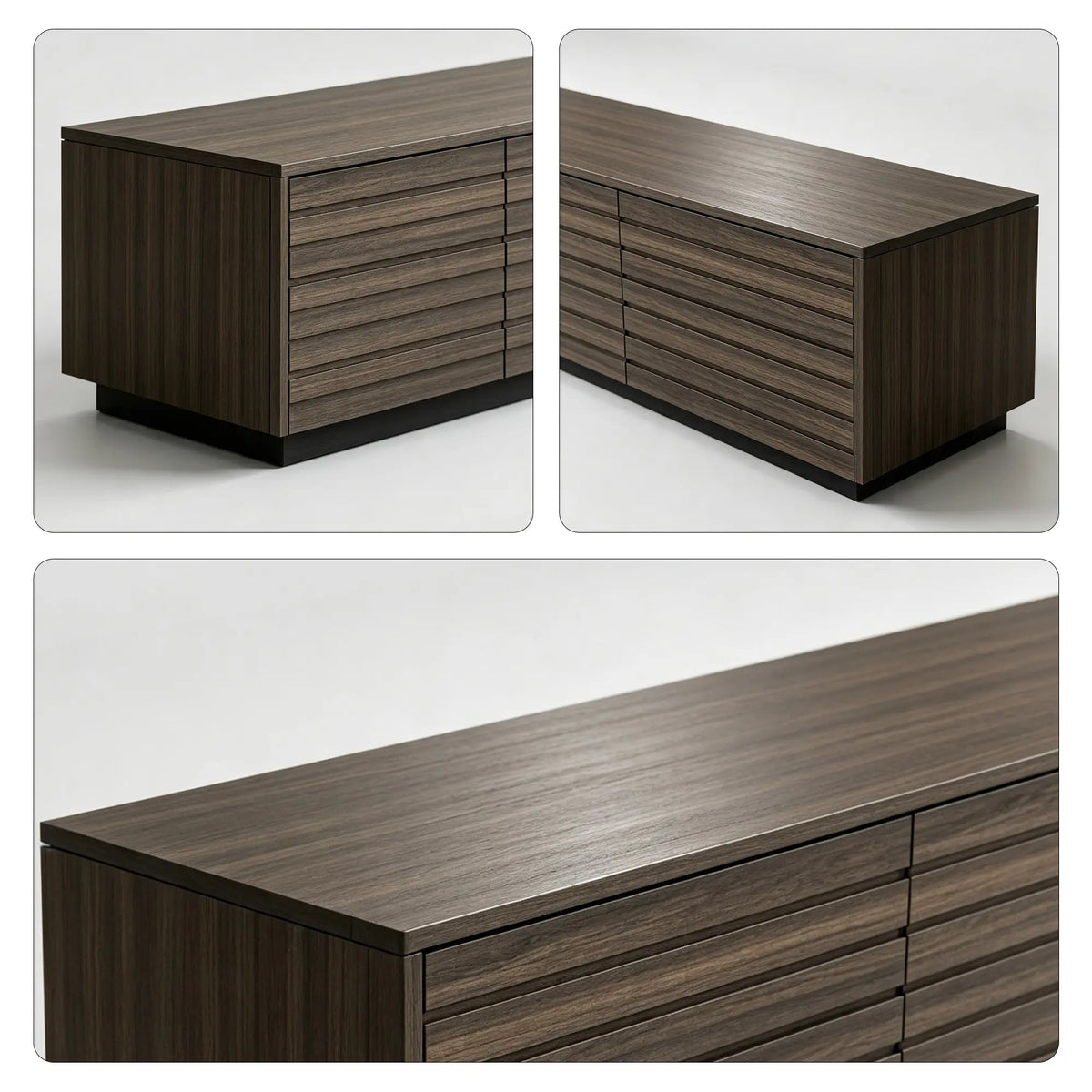 LUXORA Modern Low-Profile TV Cabinet - 180/200cm Wood-Look Entertainment Unit with Fluted Doors & Storage for Living Room - Walnut