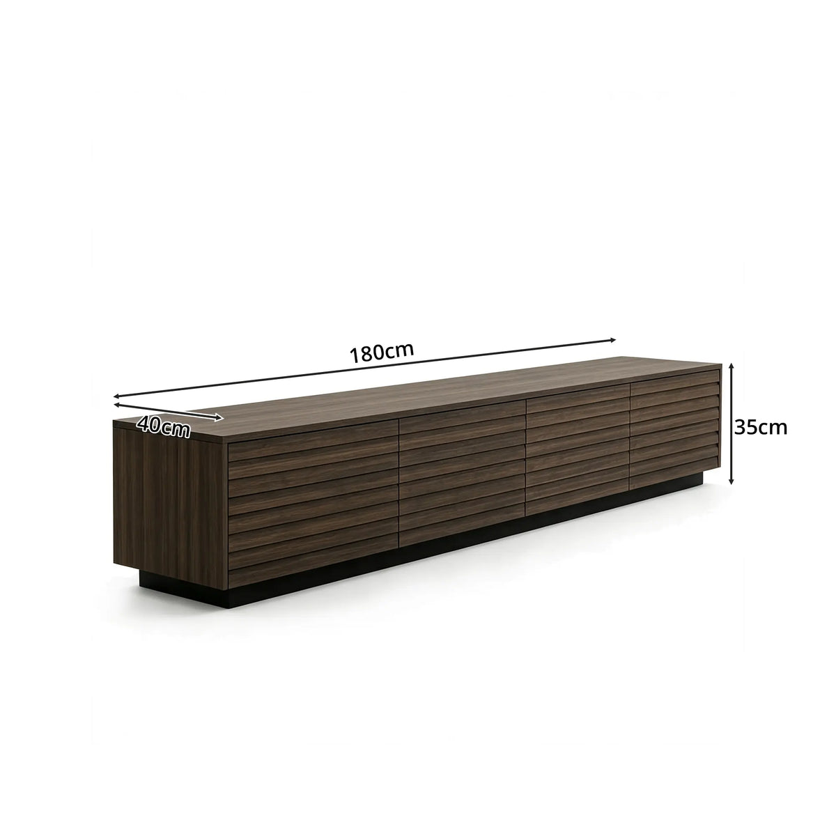 LUXORA Modern Low-Profile TV Cabinet - 180/200cm Wood-Look Entertainment Unit with Fluted Doors & Storage for Living Room - Walnut