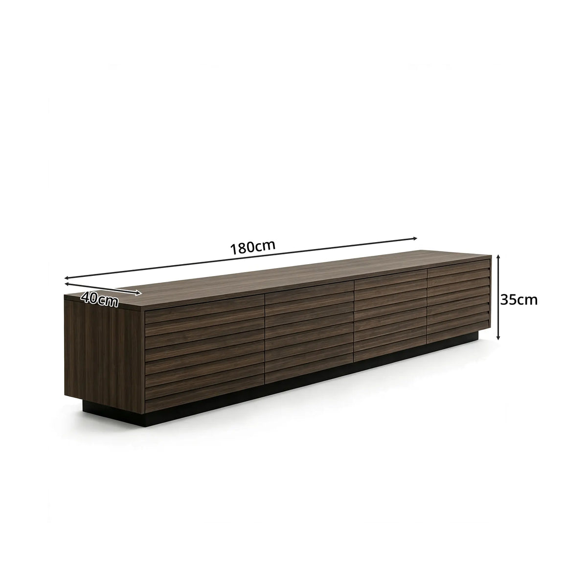 LUXORA Modern Low-Profile TV Cabinet - 180/200cm Wood-Look Entertainment Unit with Fluted Doors & Storage for Living Room - Walnut