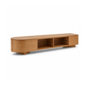 LUXORA Modern Curved TV Cabinet - 120/160cm Wood-Look Entertainment Unit with Rounded Edges, Open Shelves & Drawers - Natural Oak
