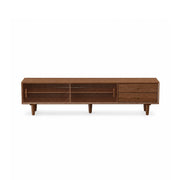 LUXORA Solid Rubberwood TV Cabinet - 180/200cm Entertainment Unit with Fluted Glass Doors, Drawers & Removable Back Panel - Walnut