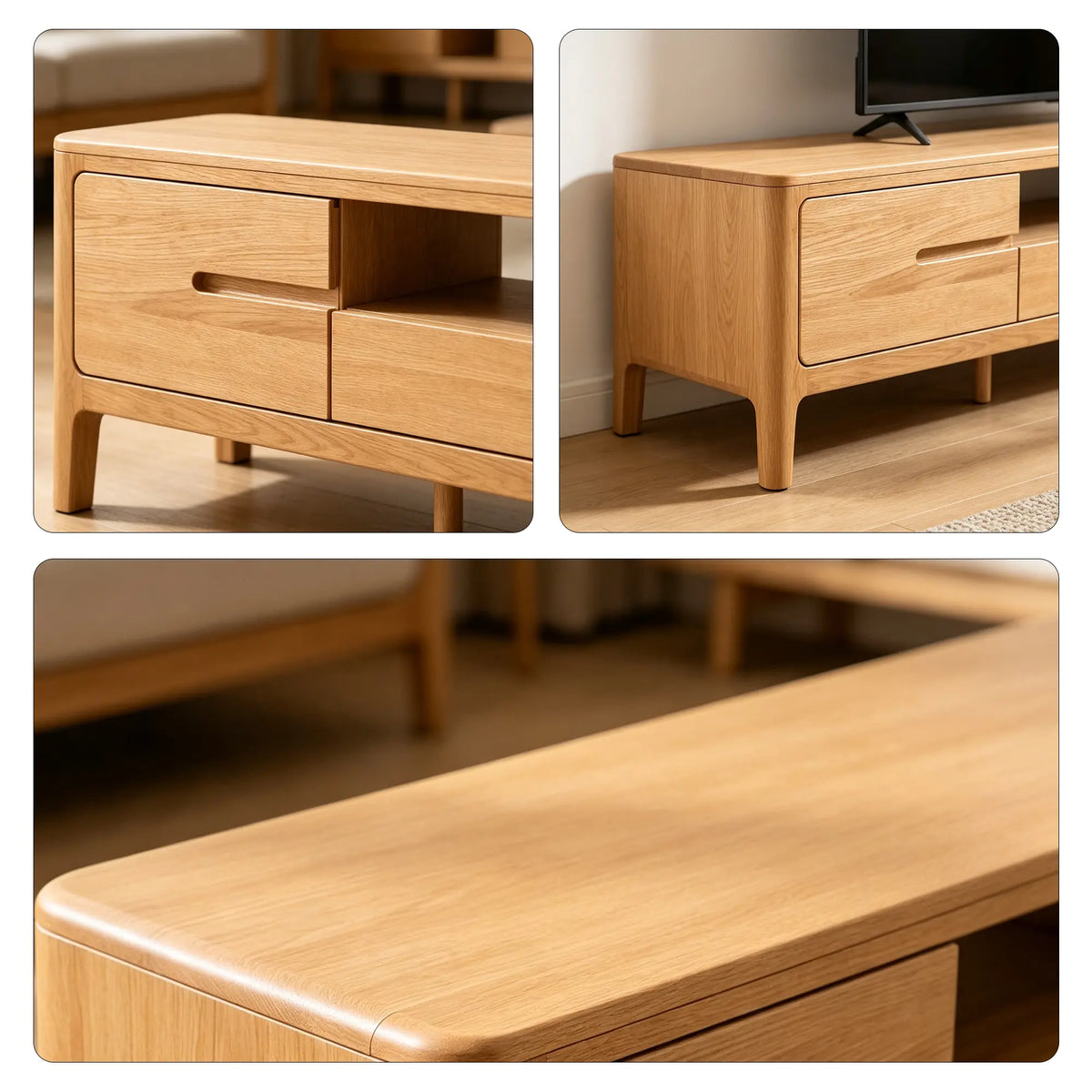 LUXORA Solid Oak TV Cabinet - 180/200cm Modern Entertainment Unit with Open Shelf, Drawers & Concealed Handles for Living Room - Light Walnut
