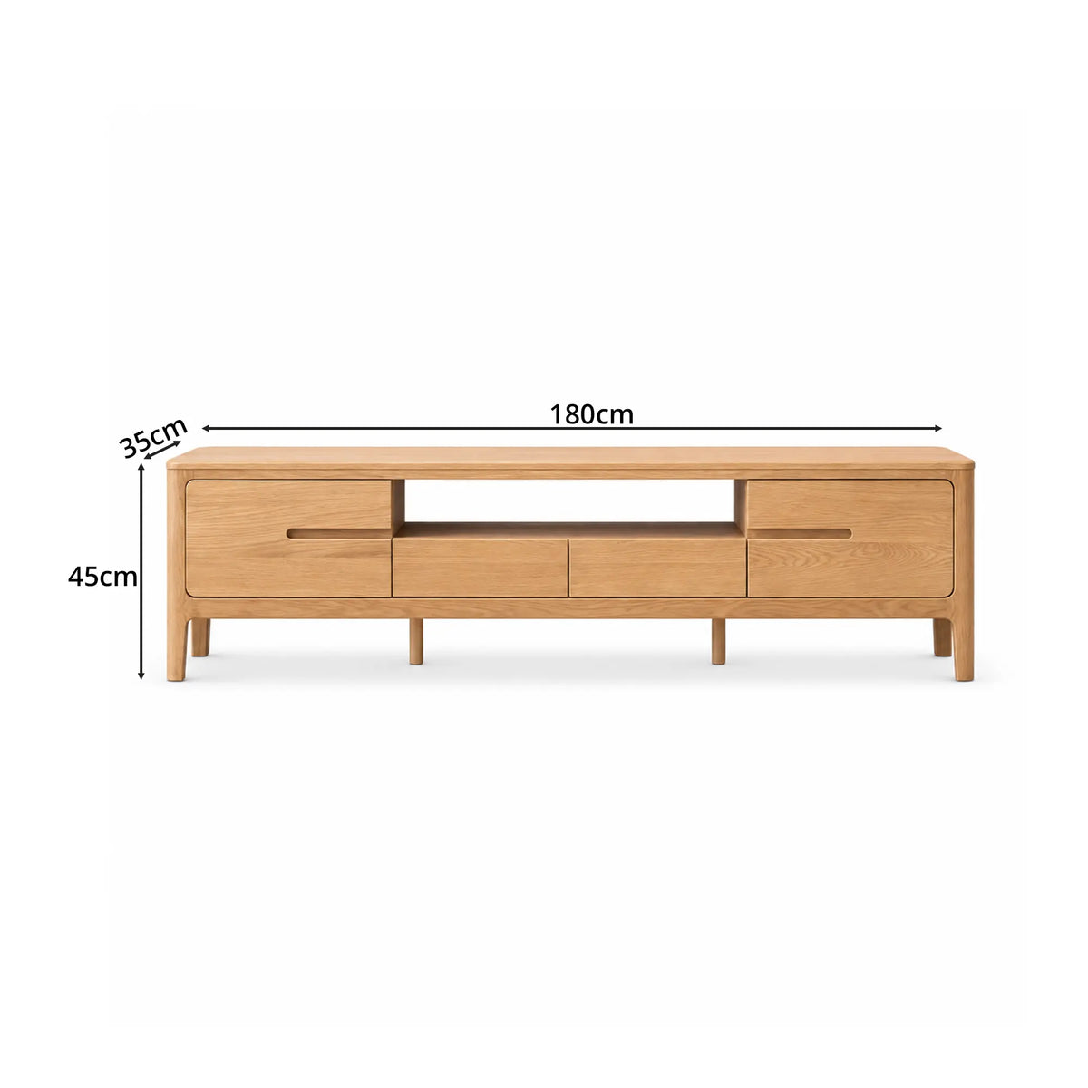 LUXORA Solid Oak TV Cabinet - 180/200cm Modern Entertainment Unit with Open Shelf, Drawers & Concealed Handles for Living Room - Light Walnut