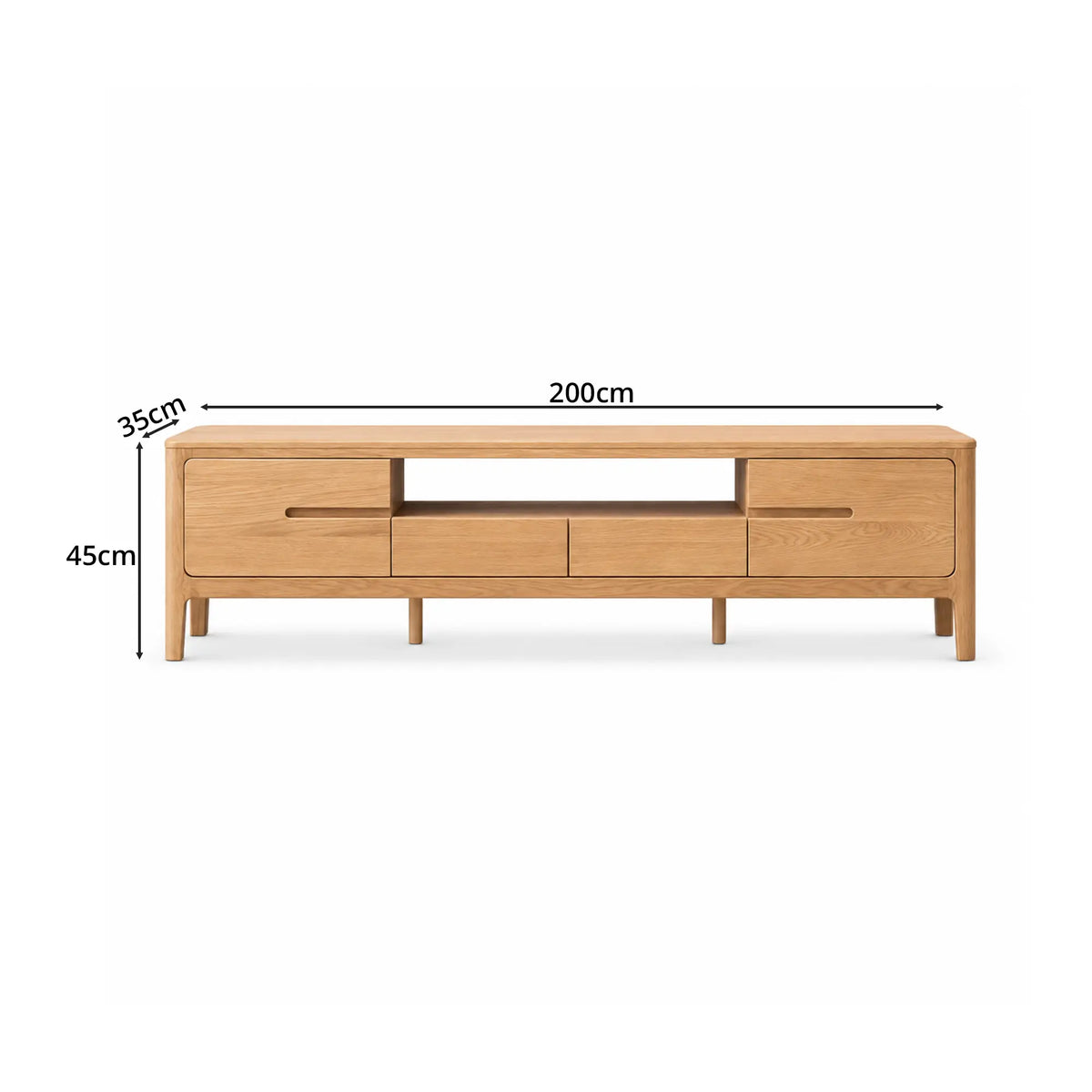 LUXORA Solid Oak TV Cabinet - 180/200cm Modern Entertainment Unit with Open Shelf, Drawers & Concealed Handles for Living Room - Light Walnut