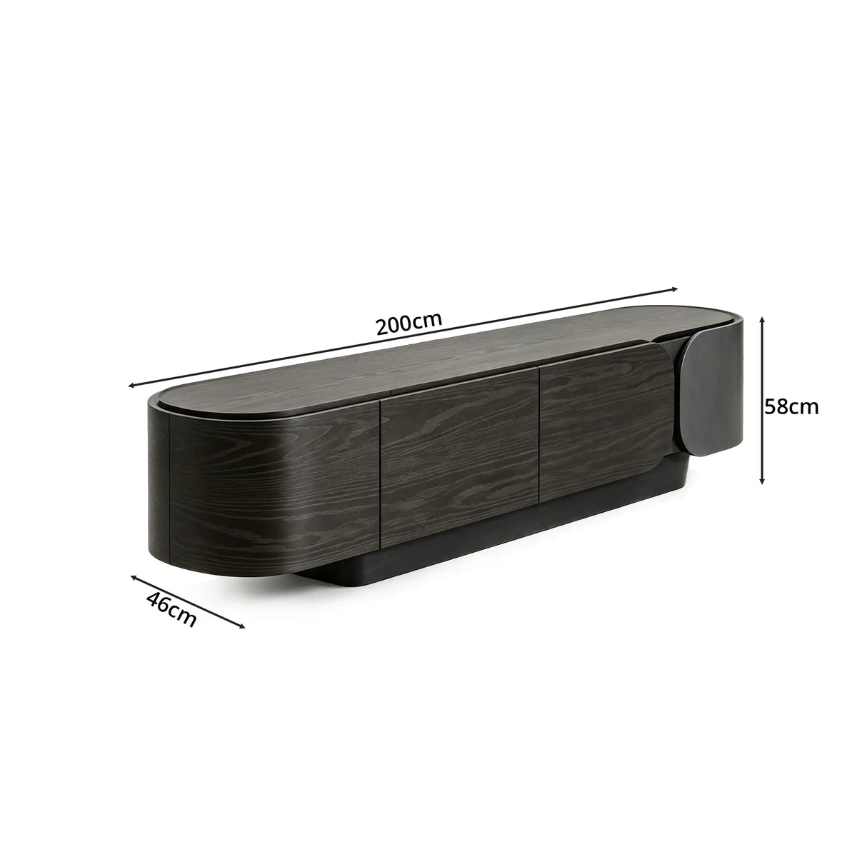 LUXORA Modern Asymmetrical TV Cabinet - 200/220cm Low-Profile Entertainment Unit with Curved Design & Concealed Storage - Dark Walnut