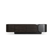 LUXORA Modern Asymmetrical TV Cabinet - 200/220cm Low-Profile Entertainment Unit with Curved Design & Concealed Storage - Dark Walnut