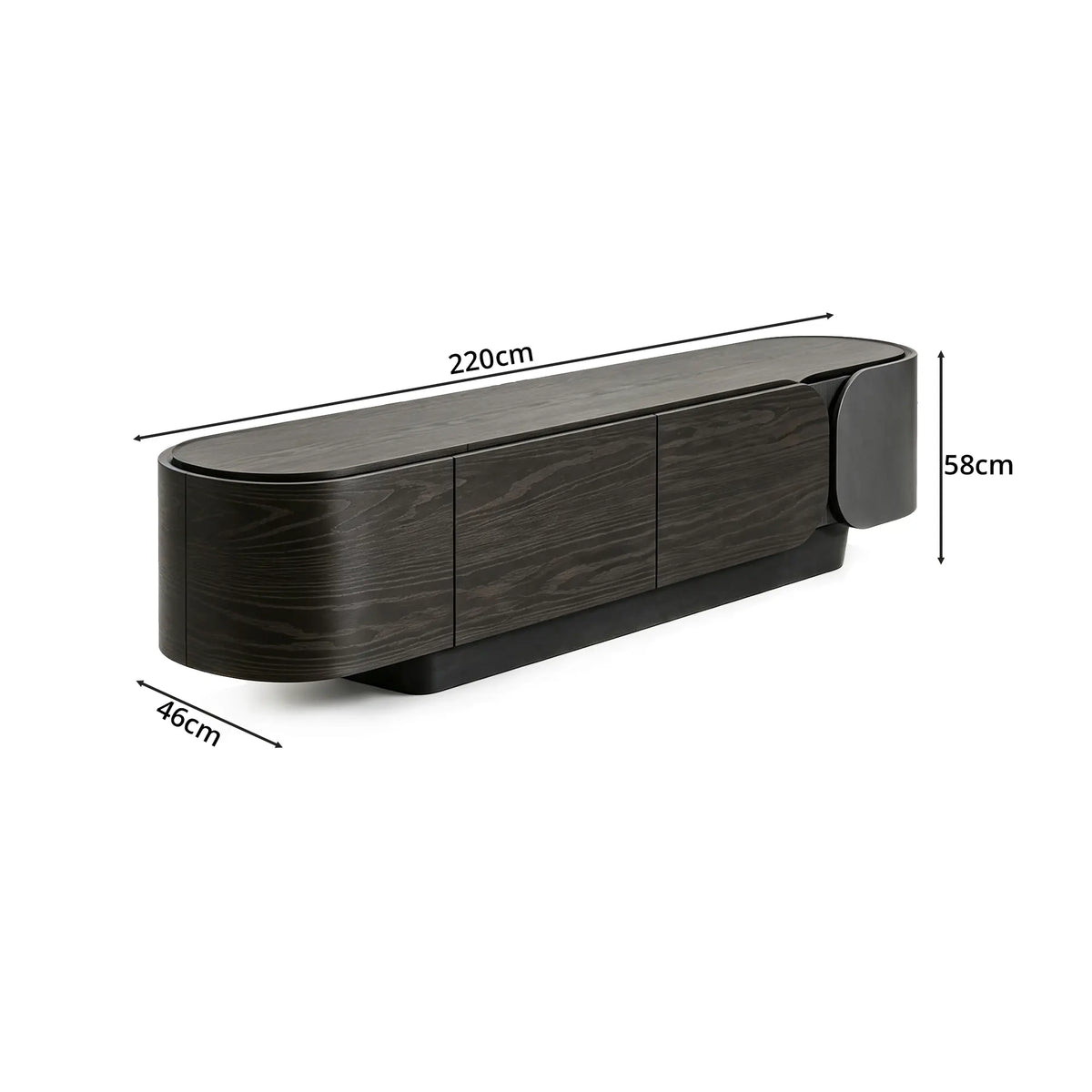 LUXORA Modern Asymmetrical TV Cabinet - 200/220cm Low-Profile Entertainment Unit with Curved Design & Concealed Storage - Dark Walnut